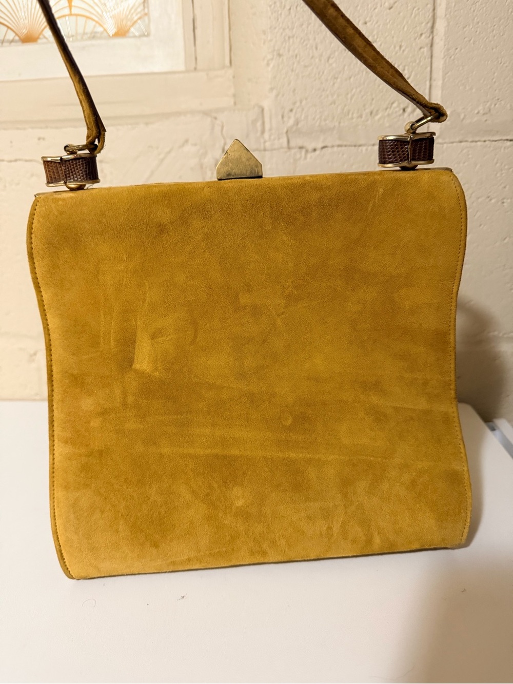 Vintage Mustard Suede and Tan Leather Shoulder Bag - Picture 2 of 3